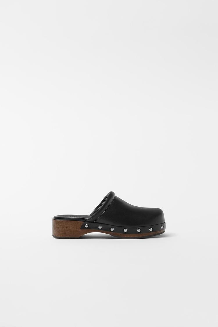STUDDED LEATHER CLOGS LIMITED EDITION Black ZARA Saudi Arabia